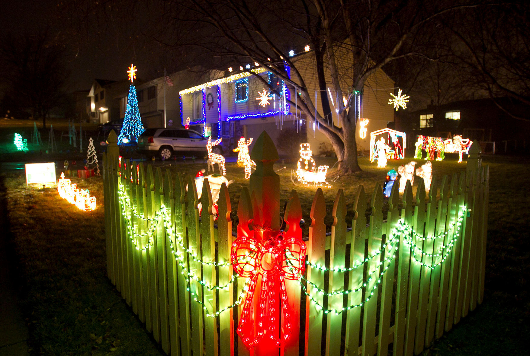 Christmas lights on display at 2204 Scarborough Dr. in Bellevue.